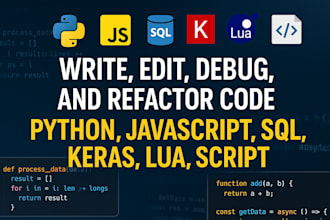 write, edit, refactor, debug code in python, javascript, sql, script, keras, lua