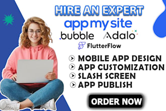 do app publish mobile app design on adalo, flutterflow, bubble io mvp appmysite