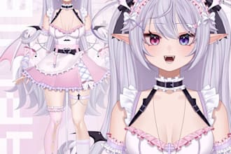 draw custom live2d vtuber model, 2d vtuber model, live2d model, anime style