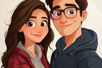 make disney couple portrait illustration, family portrait