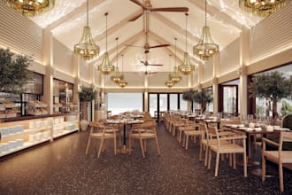 create restaurant interior, cafe and commercial 3d design