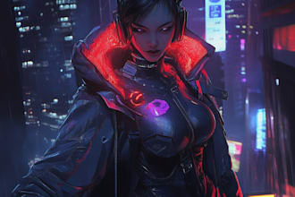 design cyberpunk and fantasy character splash art