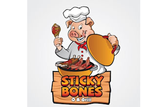 design amazing mascot BBQ grill restaurant logo