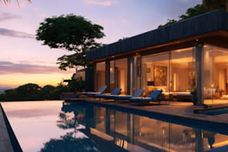 design realistic 3d beach resort,3d duplexes villa beach, parametric grasshopper