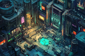 make illustration of futuristic cyberpunk sci fi city art