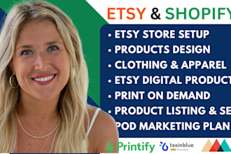 setup etsy shopify print on demand store printful printify product listing SEO