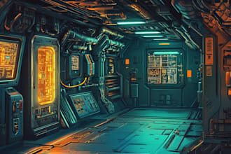 draw futuristic cyberpunk city and background art