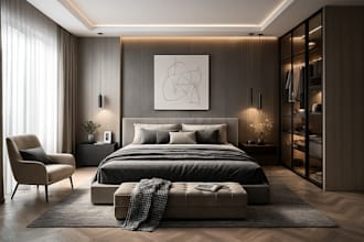 do bedroom interior design, decorating and space planning with shopping list