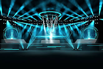 design 3d photorealistic stage design, 3d stage lighting, 3d event center render