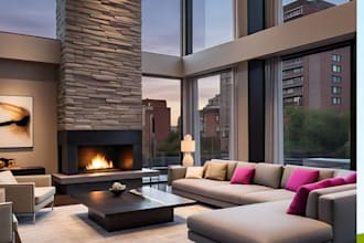 design, decor minimalistic interior with lighting and realistic 3d visualization