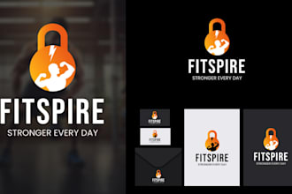 design 4 modern gym, fitness, and business logo with complete branding