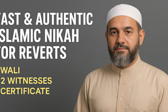 fast authentic islamic nikah for reverts wali, 2 witnesses, certificate