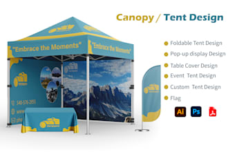 design tent, table cover, feather flag, pop up tent