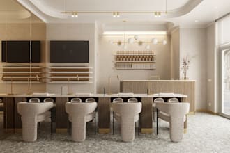 redesign 3d salon rendering, shop design,retail store, cafe,office visualization