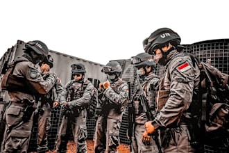 a group of police with guns