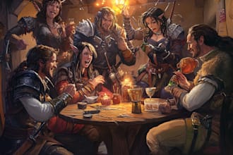 draw dnd party art , fantasy characters illustration