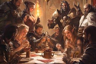 draw dnd party art, fantasy characters illustration