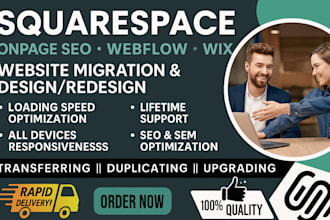 do squarespace on page seo webflow or wix website migration and redesign