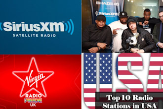 air your song on 225 siriusxm online radio, 1k USA, UK college radio stations