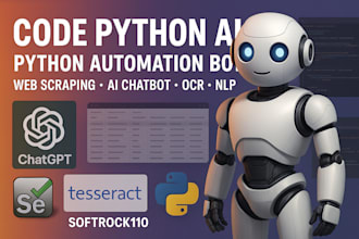 code python ai, python automation bot, web scraping, ai chatbot, ocr, nlp, llm
