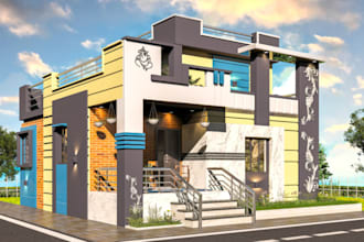 renew facade house exterior,garden patio,front elevation,villa balcony, 3ds max