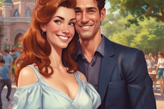 draw couples cartoon portrait in disney style