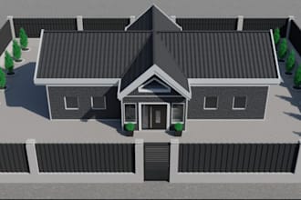 remodel 3d bricks house exterior, front elevation render, vacation home, airbnb