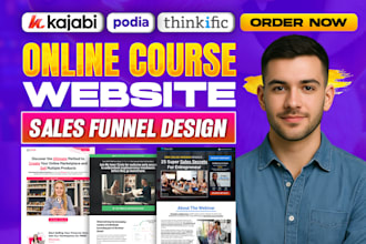 do online course website, kajabi website, sales page, thinkific website, podia