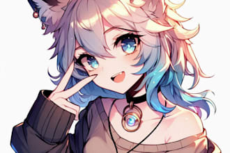 draw cute anime art  stylepngtuber giftuber live2d model oc anthro feral avatar