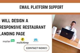 design restaurant landing page for using mailchimp, getresponse, mailerlite