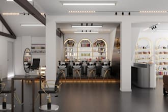 luxurious modern hair salon and spa interior design, store, café, barber render