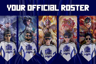 design a professional esports team roster or banner