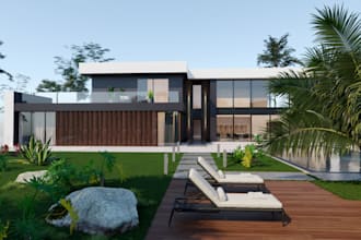 remodel 3d private villa, mountain house, open concept exterior,basket ball hall