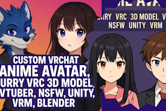 custom vrchat anime avatar, furry vrc 3d model, vtuber, nsfw, unity, vrm blender
