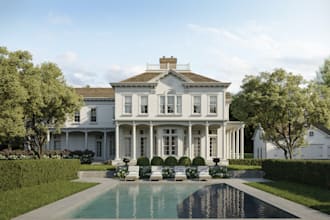 create 3d farmhouse, vineyard estate, hardscape, backyard, landscape designs