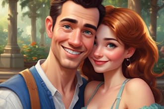 make disney family couple cartoon portrait
