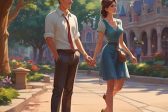 make cartoon disney couple portrait