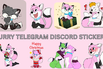 draw a set of furry telegram stickers, nsfw stickers, discord animated stickers