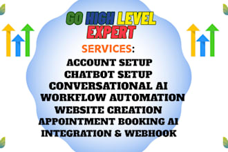 set up gohighlevel workflows, automations, sales funnel, website, chatbot