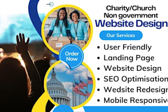 design church or ministry website, charity, non government landing page design