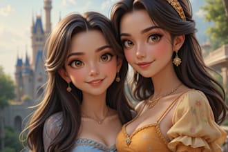 make a disney family couple cartoon portrait