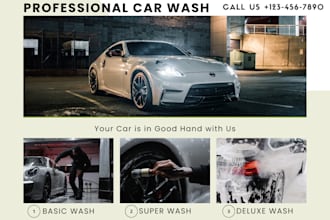 design car flyer, automotive logo, car sales, car wash and rental