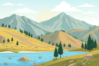 create flat landscape illustration of nature and background vector art