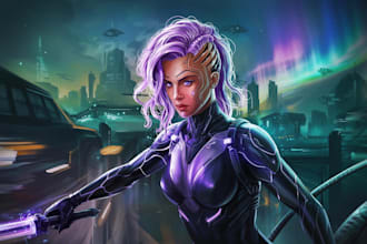 create sci fi character illustration or fantasy sci fi art