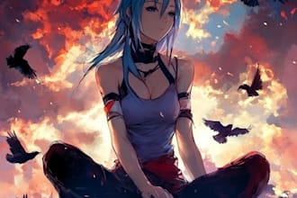 create cute cartoon illustrations, lofi art, anime,