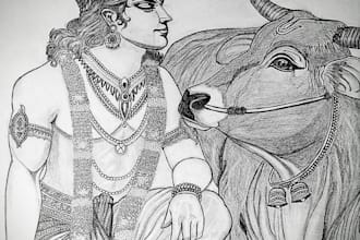 make handmade pencil drawing of hindu gods