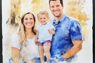 custom watercolor family portrait from photo