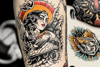 draw custom american traditional tattoo design for you