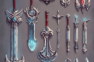 design creative concept art of weapons and items