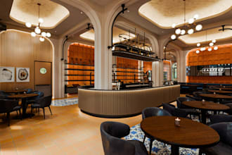 modern 3d interior coffee shop, bar, spa, nail salon,  boutique, restaurant logo